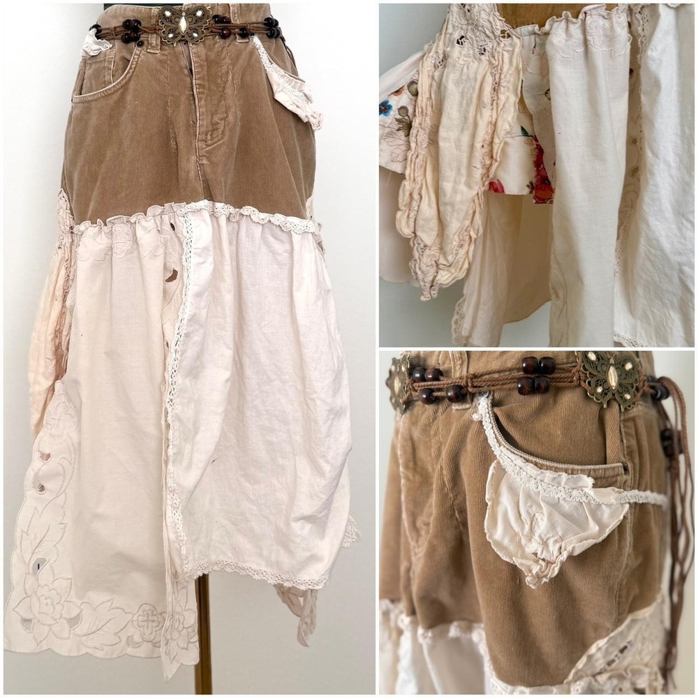 Patchwork Fairycore Cottage Skirt Lace Boho Sz 11/12